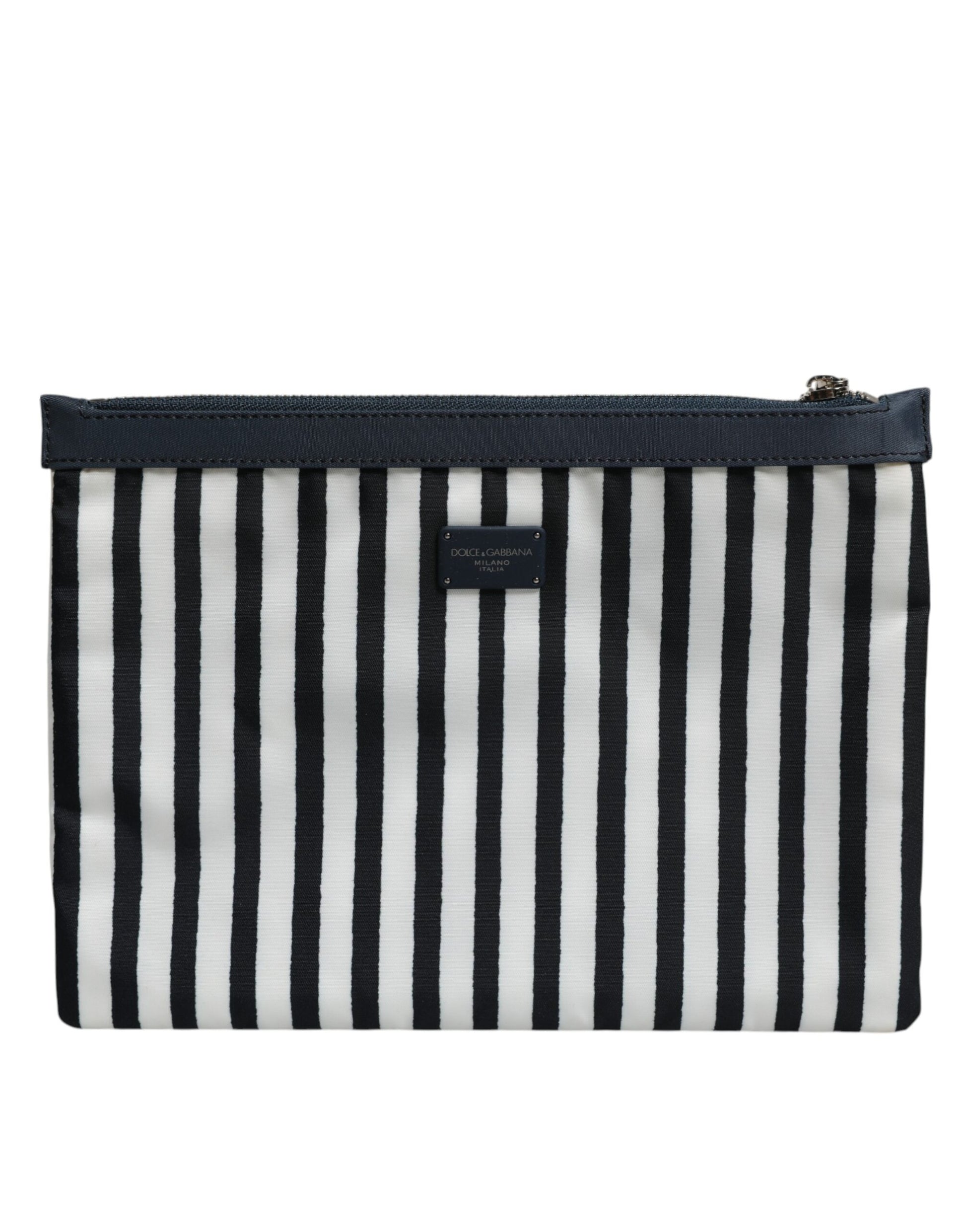 Dolce & Gabbana Black and White Striped Logo Plaque Clutch Borse Pouch Bag
