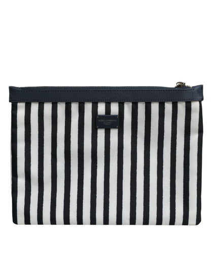 Dolce & Gabbana Black and White Striped Logo Plaque Clutch Borse Pouch Bag