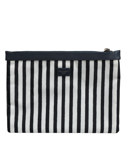 Dolce & Gabbana Black and White Striped Logo Plaque Clutch Borse Pouch Bag