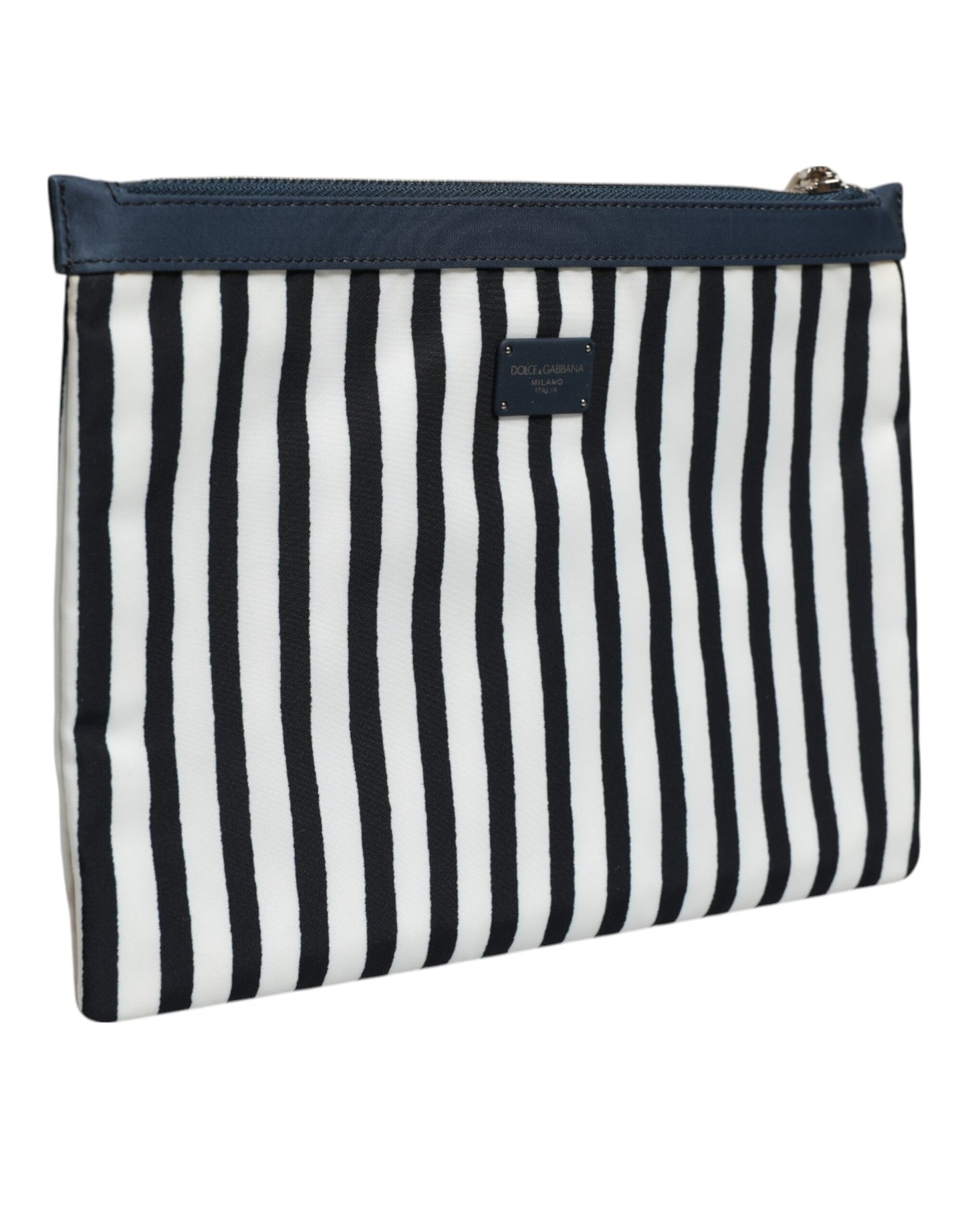 Dolce & Gabbana Black and White Striped Logo Plaque Clutch Borse Pouch Bag