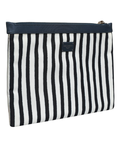 Dolce & Gabbana Black and White Striped Logo Plaque Clutch Borse Pouch Bag