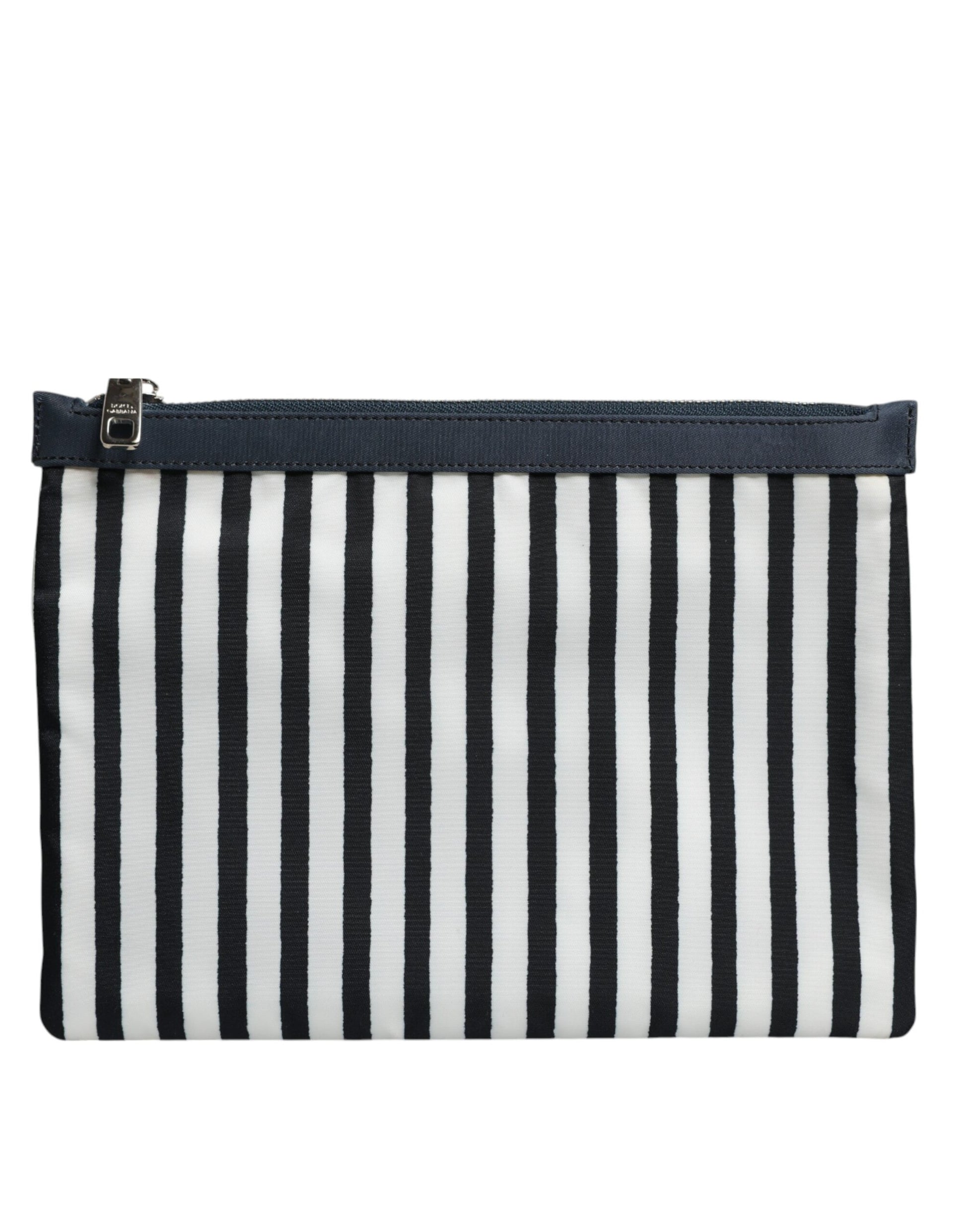 Dolce & Gabbana Black and White Striped Logo Plaque Clutch Borse Pouch Bag