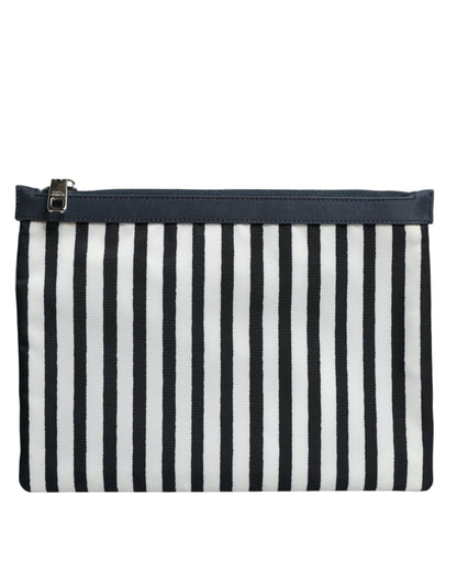 Dolce & Gabbana Black and White Striped Logo Plaque Clutch Borse Pouch Bag
