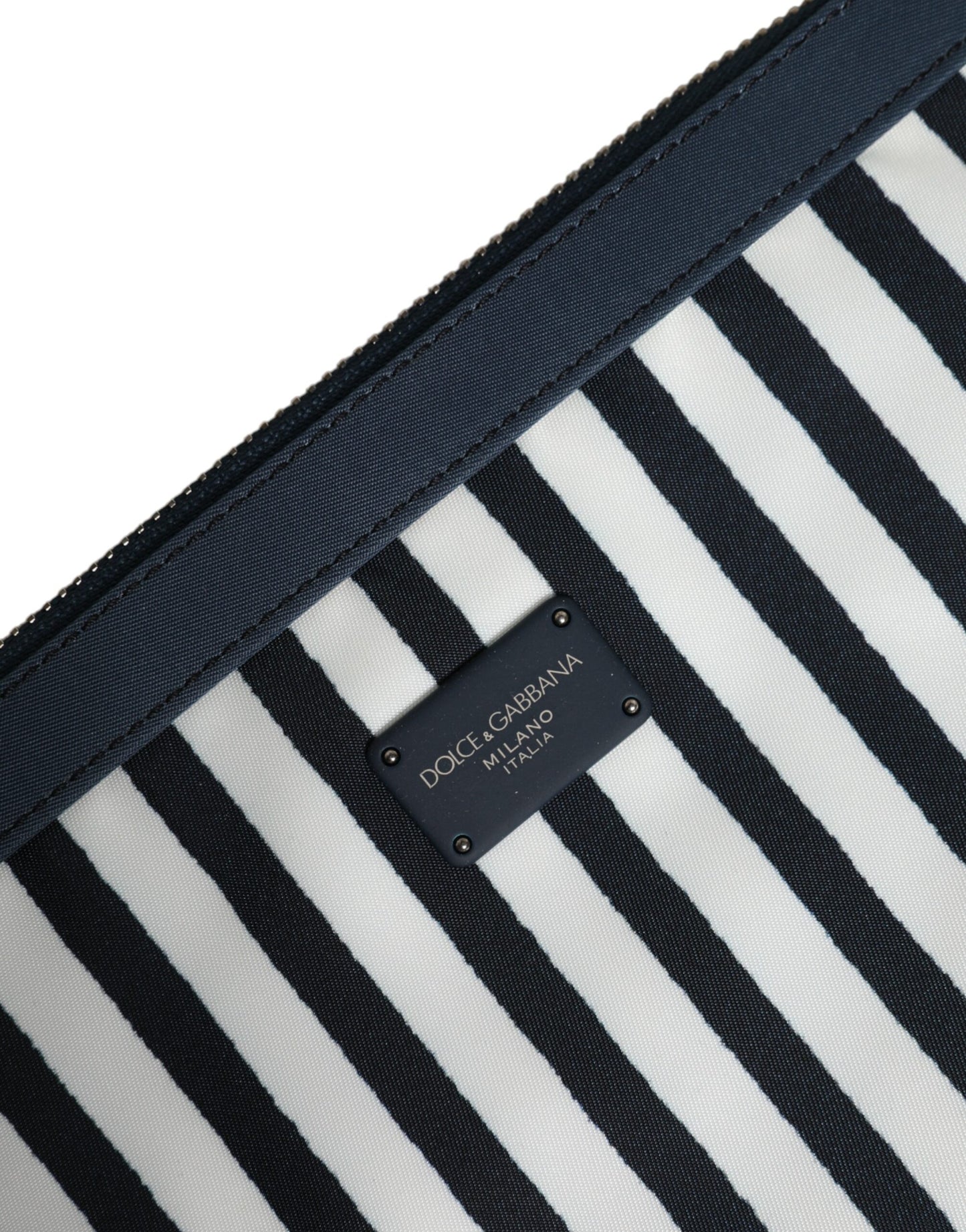 Dolce & Gabbana Black and White Striped Logo Plaque Clutch Borse Pouch Bag