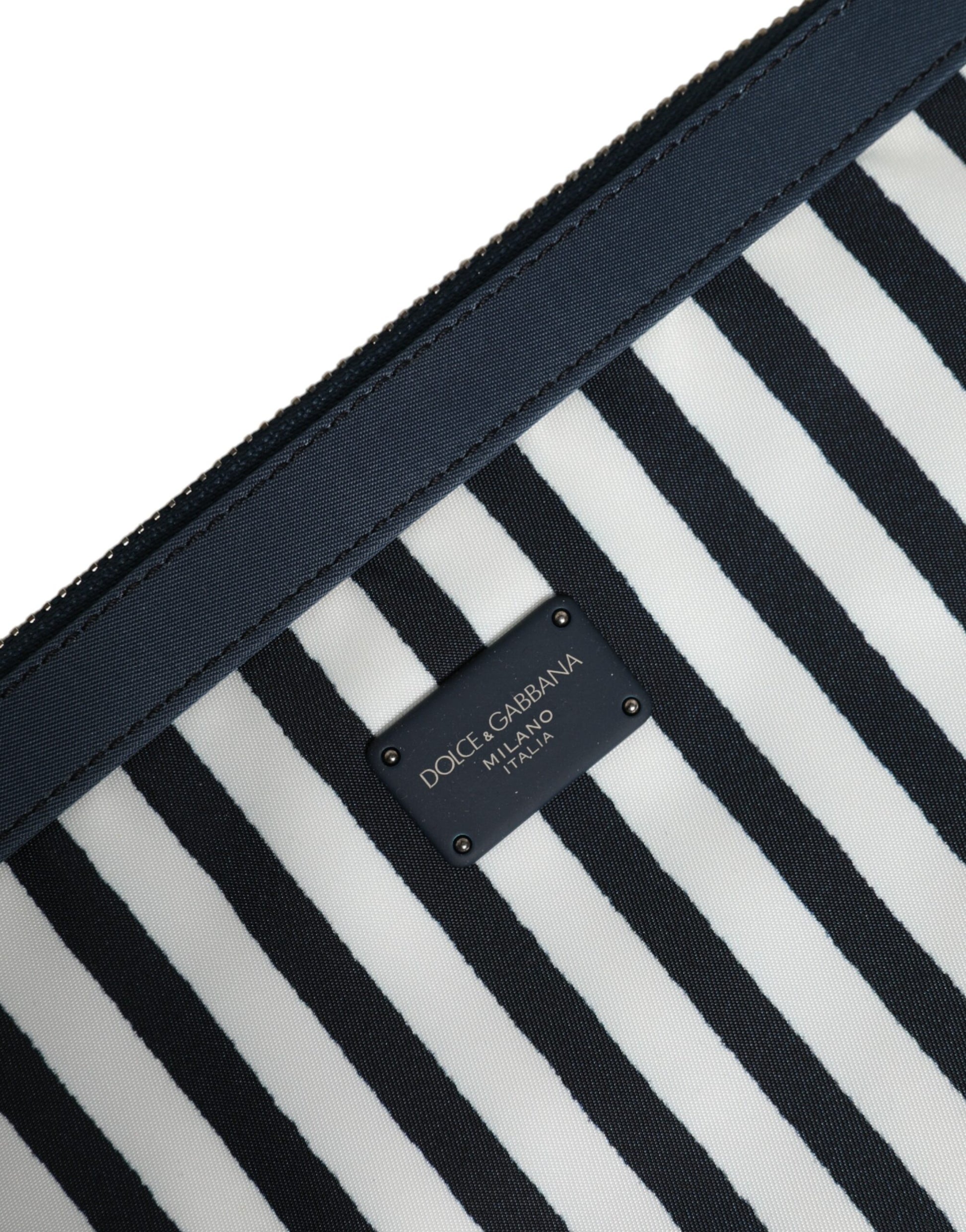 Dolce & Gabbana Black and White Striped Logo Plaque Clutch Borse Pouch Bag