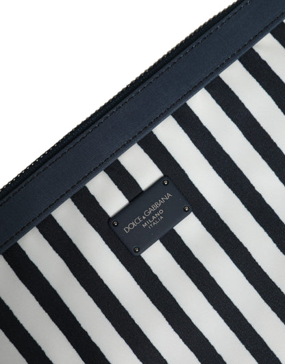 Dolce & Gabbana Black and White Striped Logo Plaque Clutch Borse Pouch Bag