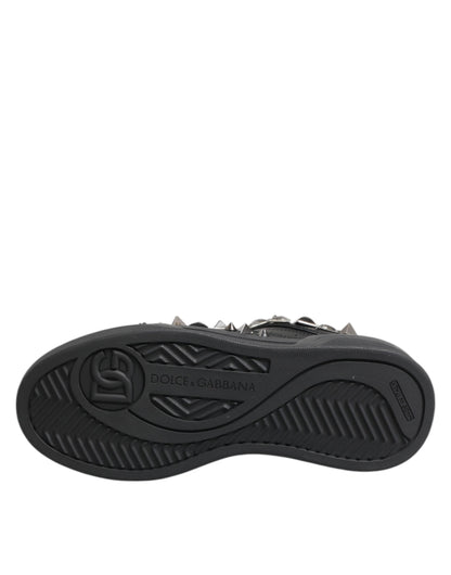 Dolce & Gabbana Black Leather Studded Low Top Sneakers