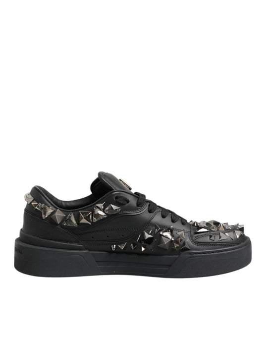 Dolce & Gabbana Black Leather Studded Low Top Sneakers