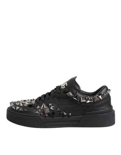 Dolce & Gabbana Black Leather Studded Low Top Sneakers