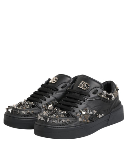Dolce & Gabbana Black Leather Studded Low Top Sneakers