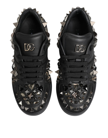 Dolce & Gabbana Black Leather Studded Low Top Sneakers