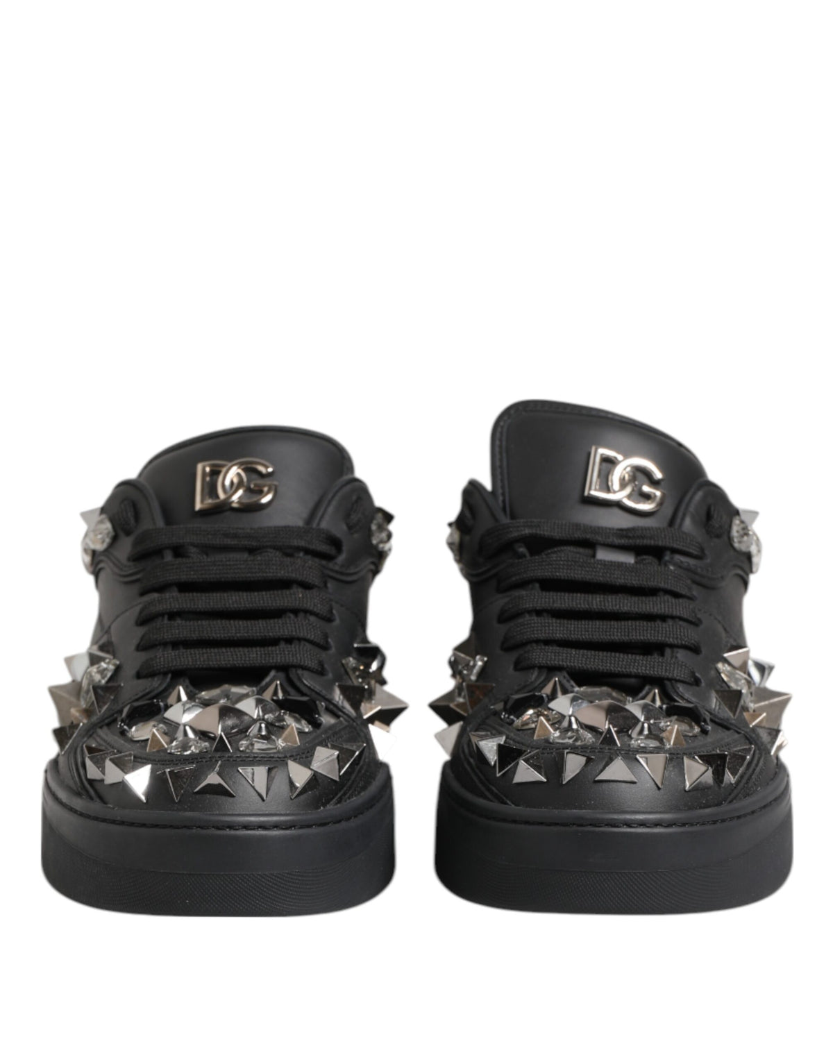 Dolce & Gabbana Black Leather Studded Low Top Sneakers