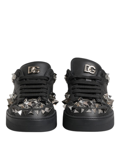 Dolce & Gabbana Black Leather Studded Low Top Sneakers