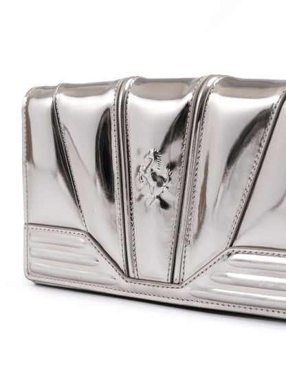 Ferrari Metal Silver GT Patent Leather Bag with Chain