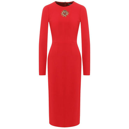 Dolce & Gabbana Red Long Sleeve Sacred Heart Midi Dress