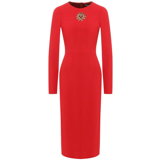 Dolce & Gabbana Red Long Sleeve Sacred Heart Midi Dress