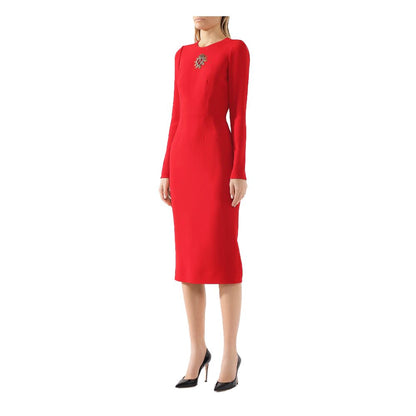 Dolce & Gabbana Red Long Sleeve Sacred Heart Midi Dress