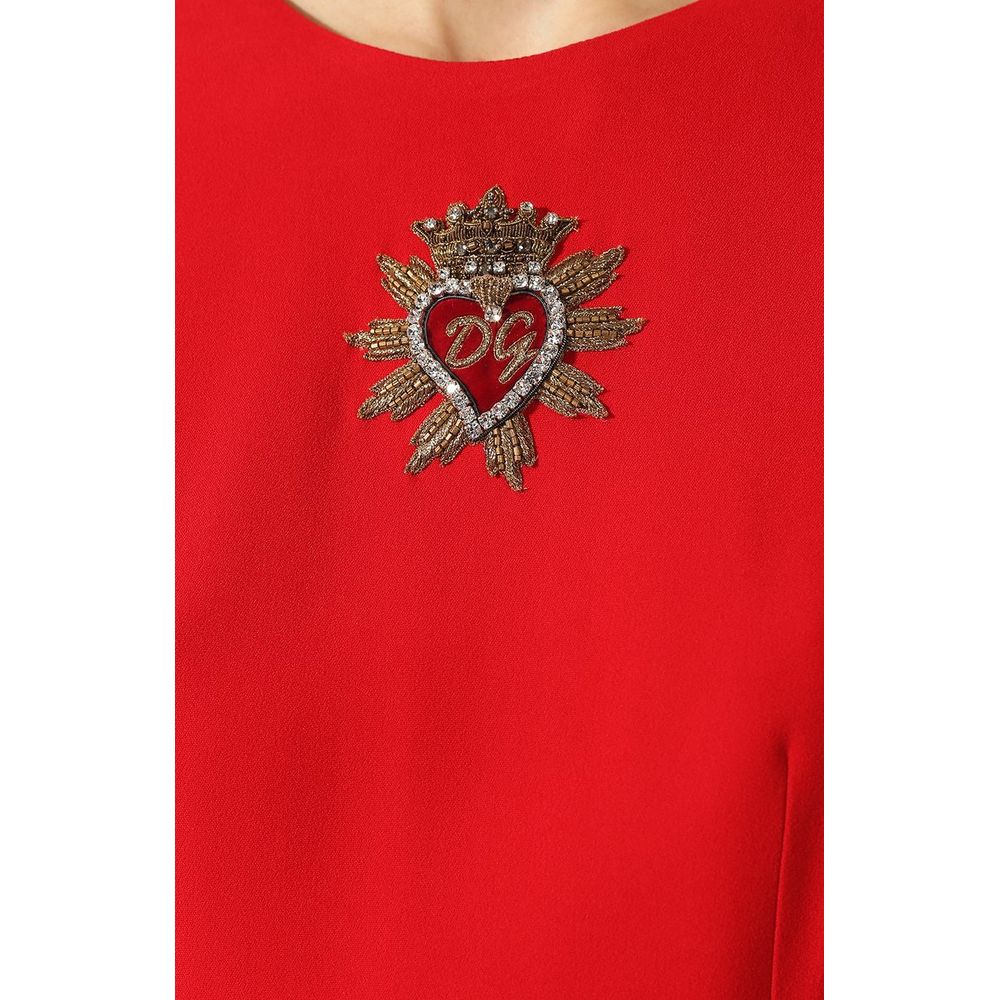 Dolce & Gabbana Red Long Sleeve Sacred Heart Midi Dress
