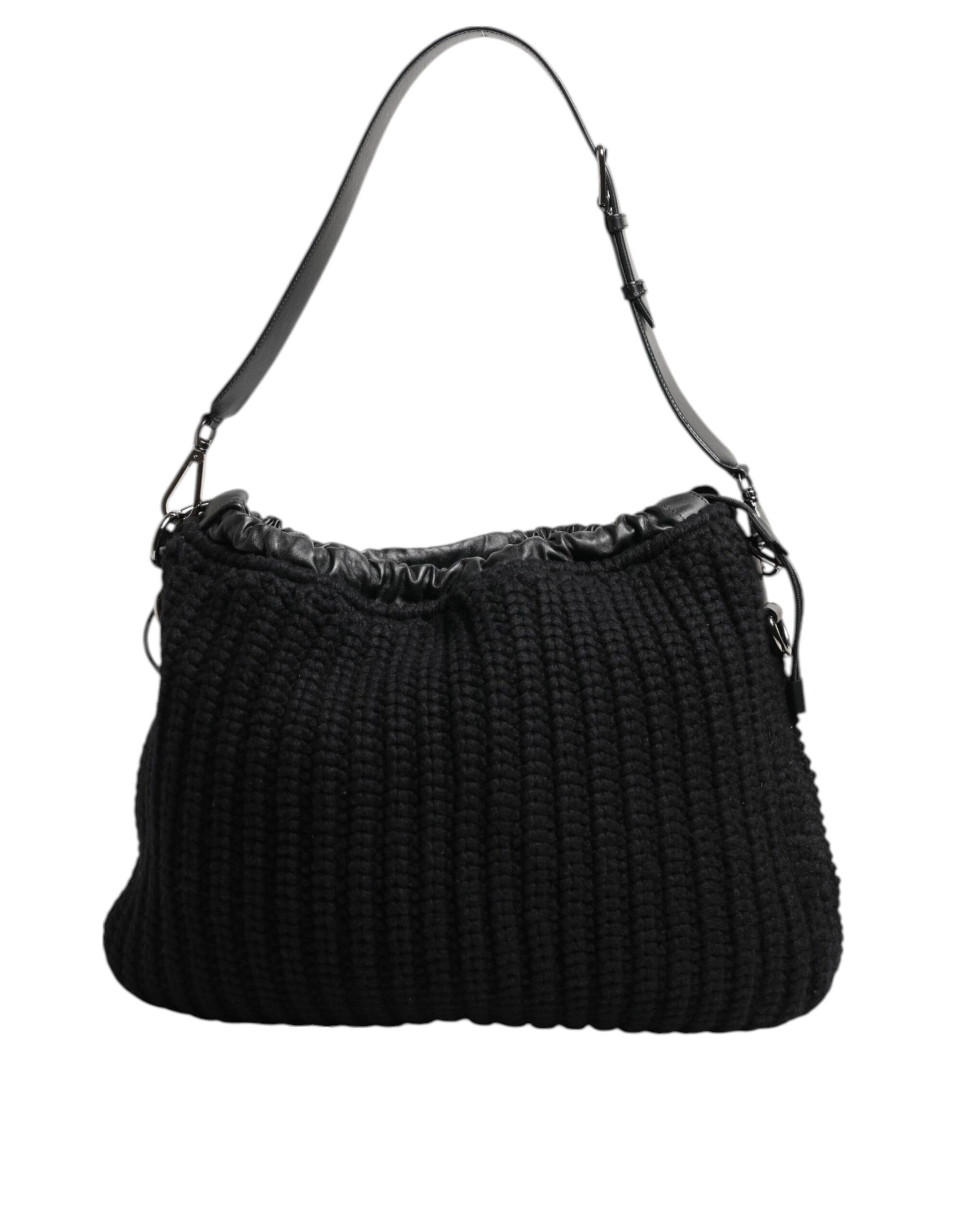 Dolce & Gabbana Black Cashmere Knitted Leather Shoulder Bag for Women