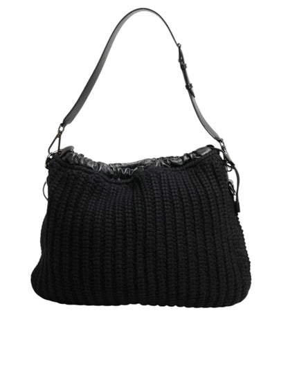 Dolce & Gabbana Black Cashmere Knitted Leather Shoulder Bag for Women