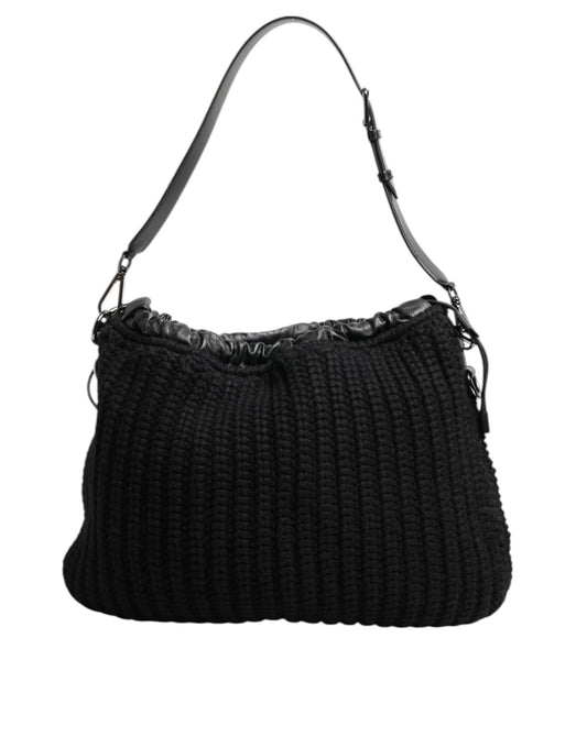 Dolce & Gabbana Black Cashmere Knitted Leather Shoulder Bag for Women