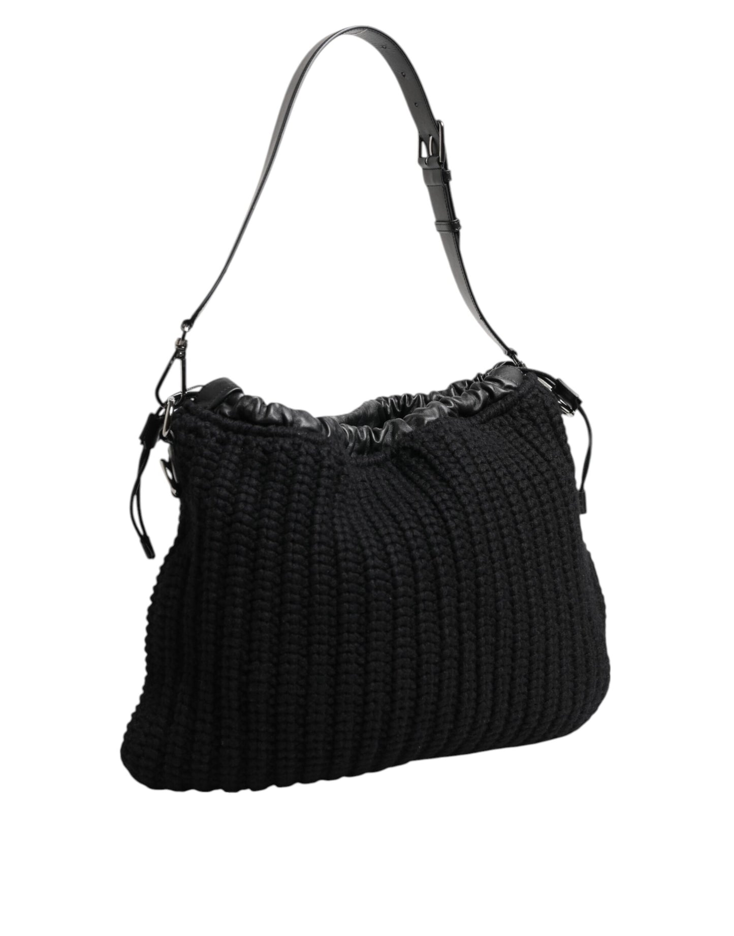 Dolce & Gabbana Black Cashmere Knitted Leather Shoulder Bag for Women