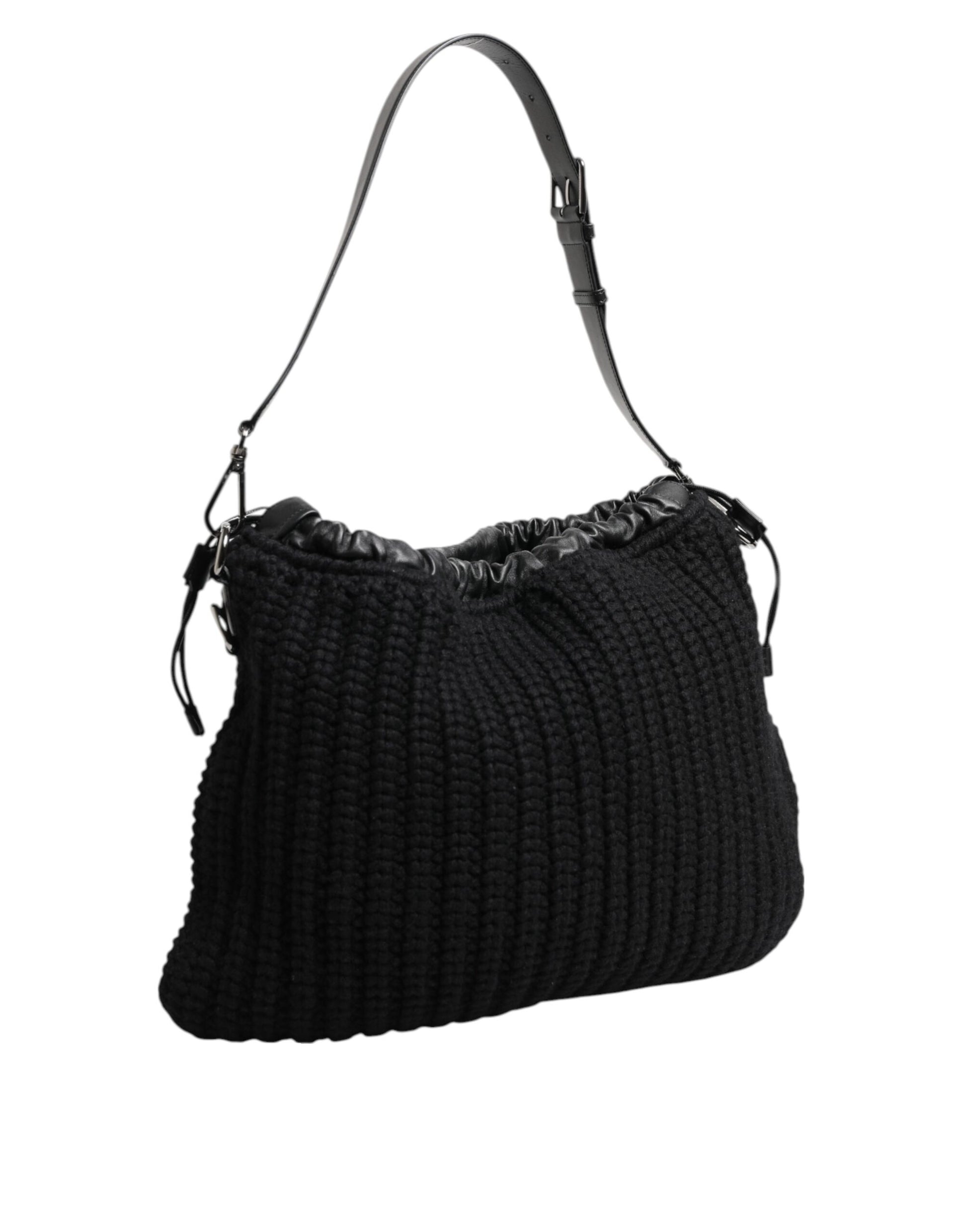 Dolce & Gabbana Black Cashmere Knitted Leather Shoulder Bag for Women