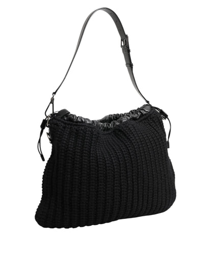 Dolce & Gabbana Black Cashmere Knitted Leather Shoulder Bag for Women