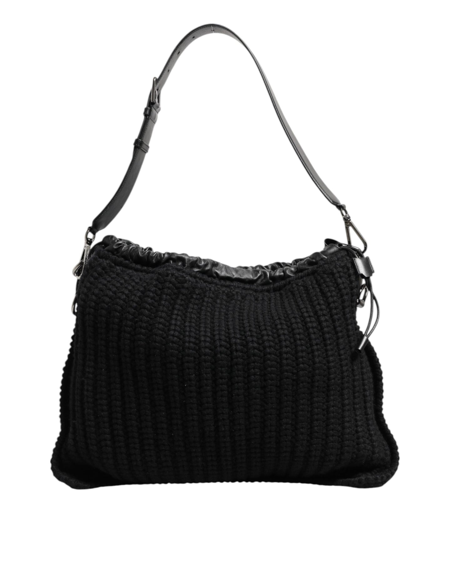 Dolce & Gabbana Black Cashmere Knitted Leather Shoulder Bag for Women