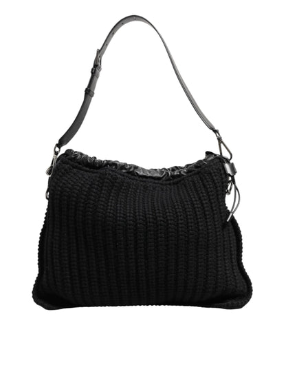 Dolce & Gabbana Black Cashmere Knitted Leather Shoulder Bag for Women