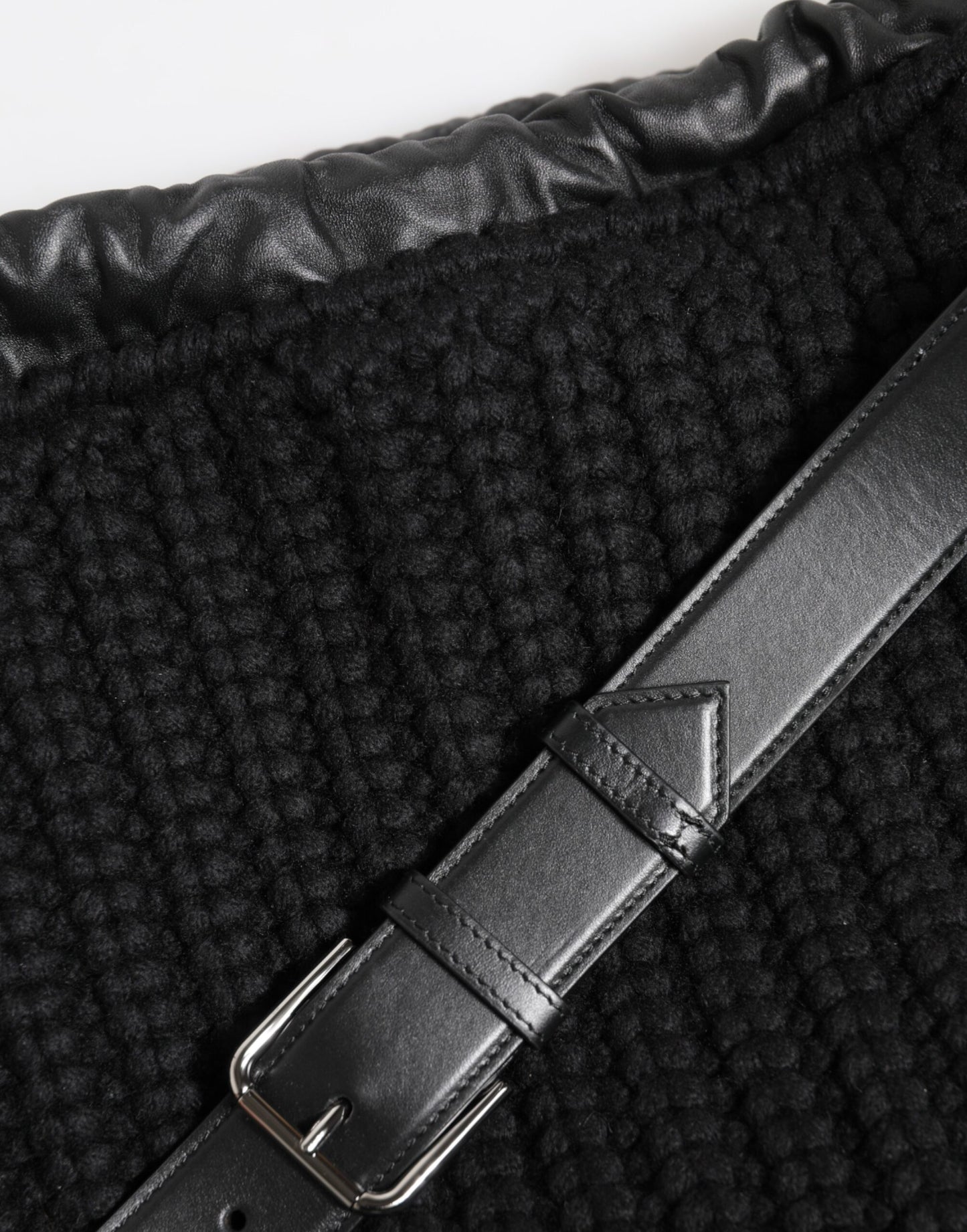 Dolce & Gabbana Black Cashmere Knitted Leather Shoulder Bag for Women