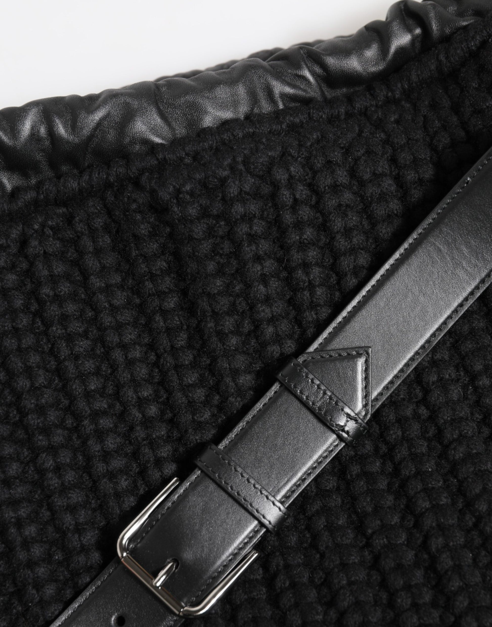 Dolce & Gabbana Black Cashmere Knitted Leather Shoulder Bag for Women