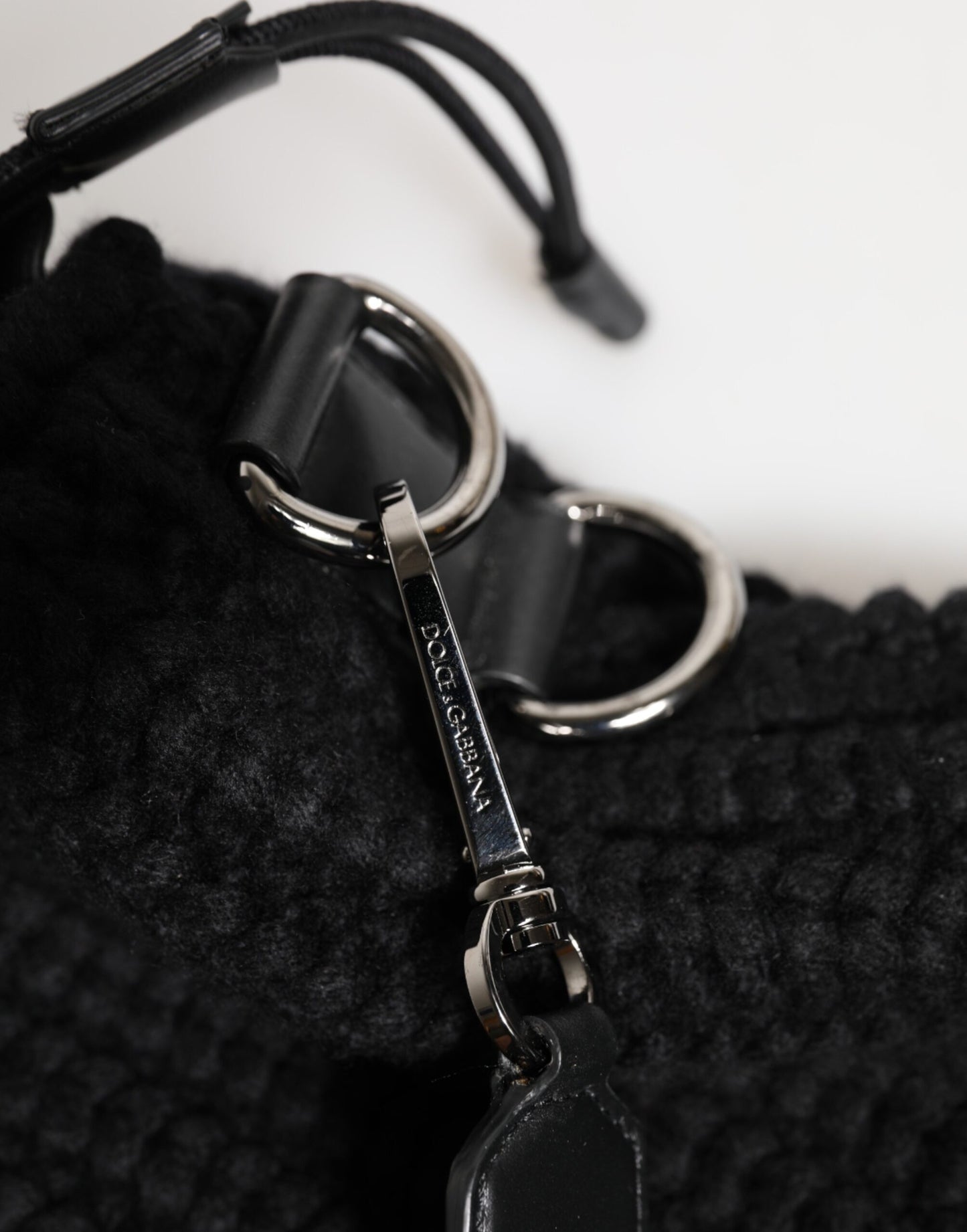 Dolce & Gabbana Black Cashmere Knitted Leather Shoulder Bag for Women
