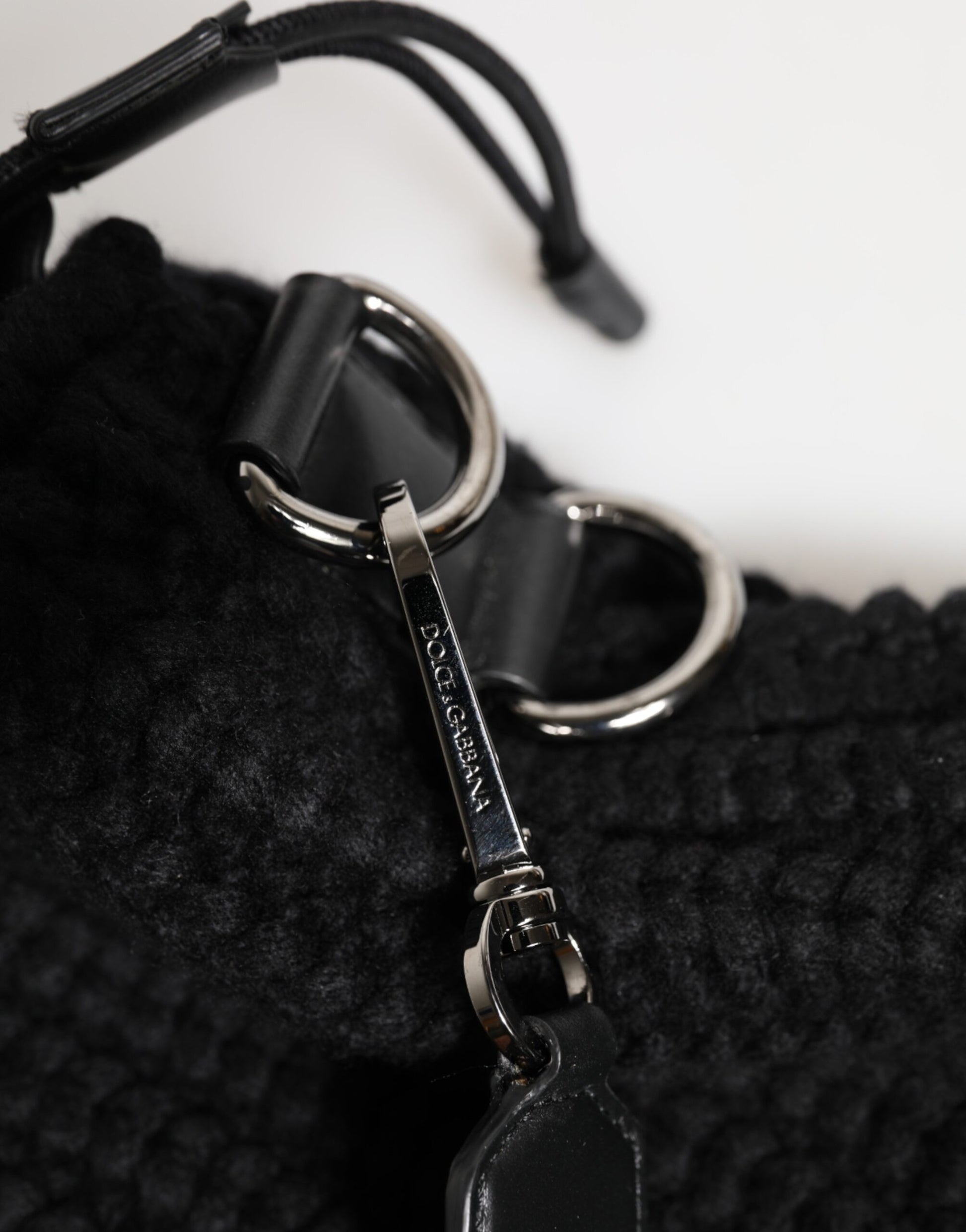 Dolce & Gabbana Black Cashmere Knitted Leather Shoulder Bag for Women