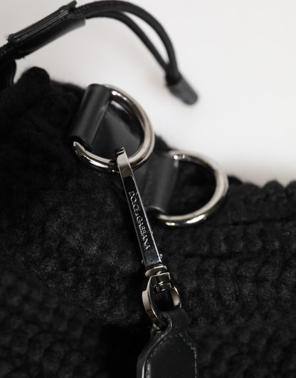 Dolce & Gabbana Black Cashmere Knitted Leather Shoulder Bag for Women