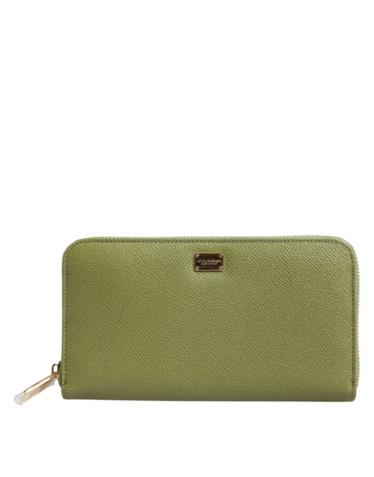 Dolce & Gabbana Green Leather Logo Plaque Zip Around Continental Wallet