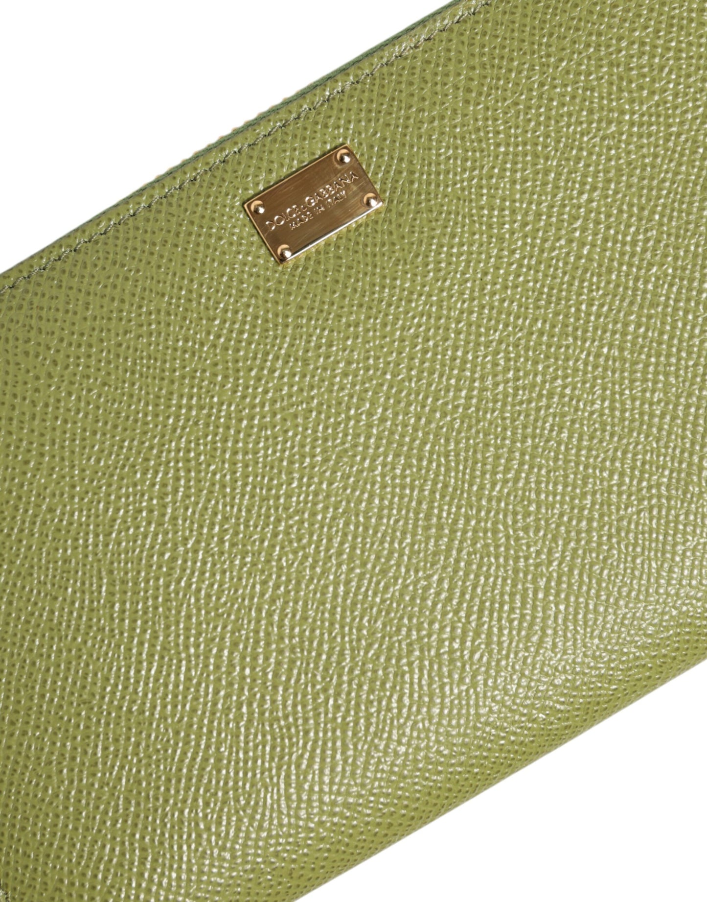 Dolce & Gabbana Green Leather Logo Plaque Zip Around Continental Wallet