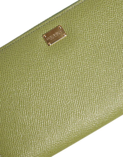 Dolce & Gabbana Green Leather Logo Plaque Zip Around Continental Wallet