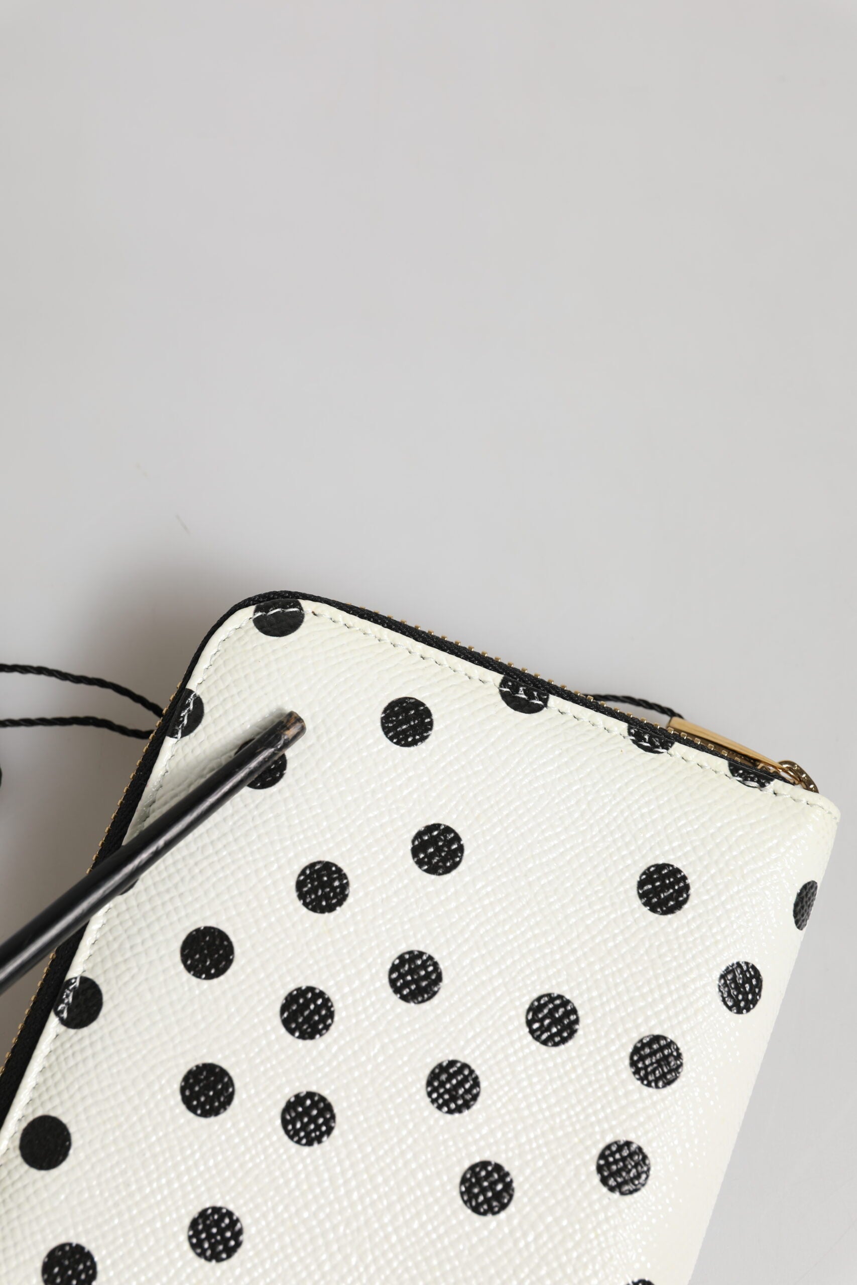Dolce & Gabbana White & Black Polka Dot Leather Zip Around Continental Wallet