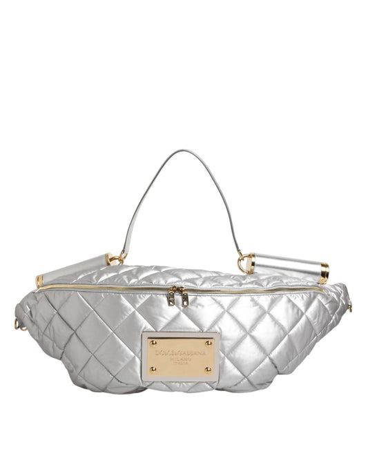 Dolce & Gabbana Silver Quilted Filled Crossbody Shoulder Bag SICILY Bag