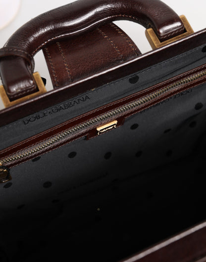 Dolce & Gabbana Blue Brown Leather Floral Jacquard Travel Handbag Bag