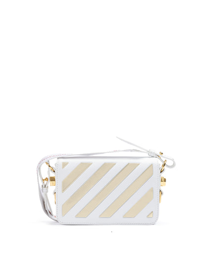 Off-White White/Gold Metallic Stripe Mini Crossbody Bag