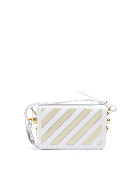 Off-White White/Gold Metallic Stripe Mini Crossbody Bag