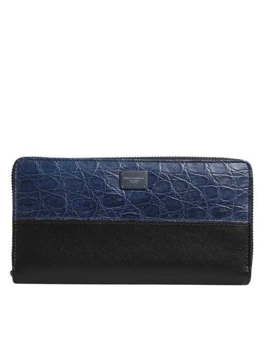 Dolce & Gabbana Black Blue Exotic Leather Men Continental Clutch Wallet
