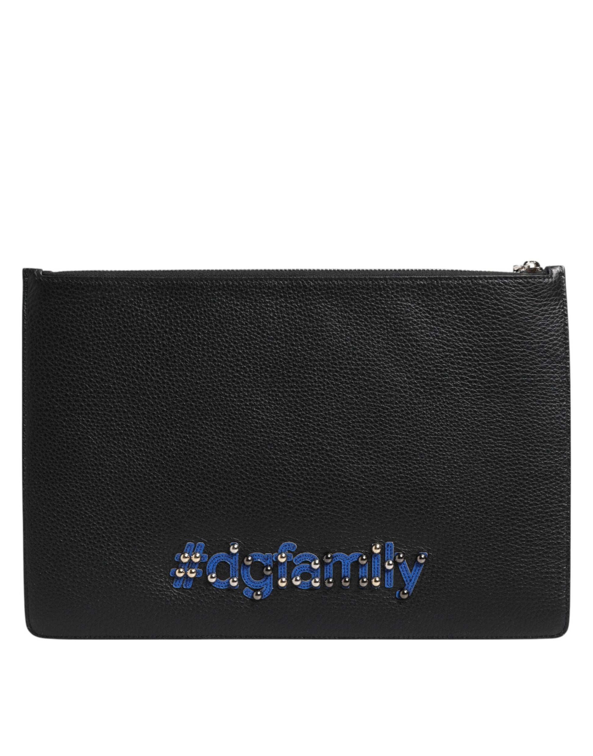 Dolce & Gabbana Black Leather #DGFAMILY Embellished Clutch Pouch Bag