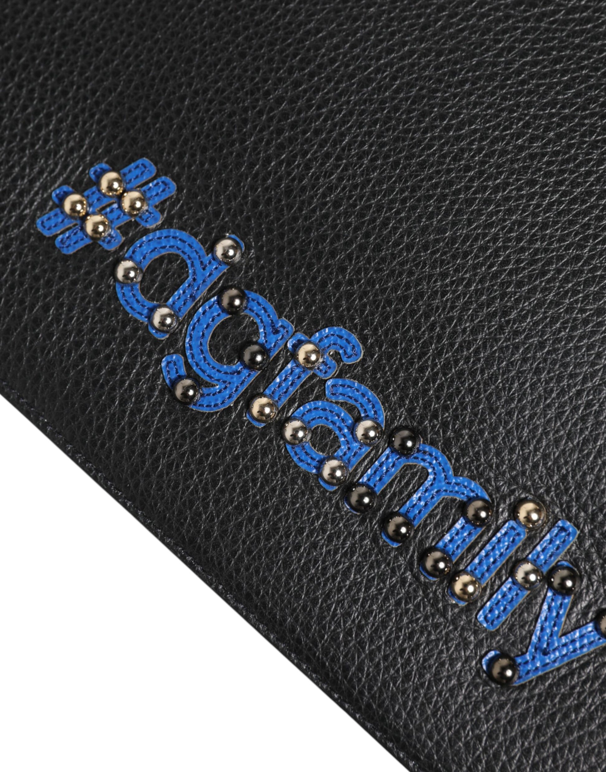Dolce & Gabbana Black Leather #DGFAMILY Embellished Clutch Pouch Bag