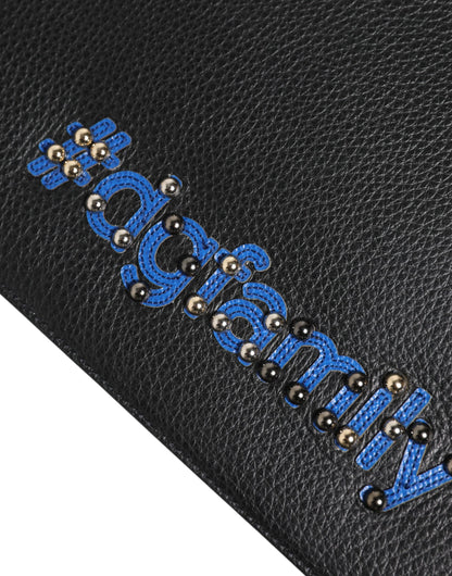Dolce & Gabbana Black Leather #DGFAMILY Embellished Clutch Pouch Bag