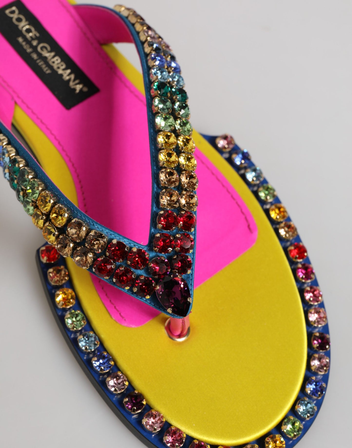 Dolce & Gabbana Multicolor Rhinestone Flip Flop Flat Sandals