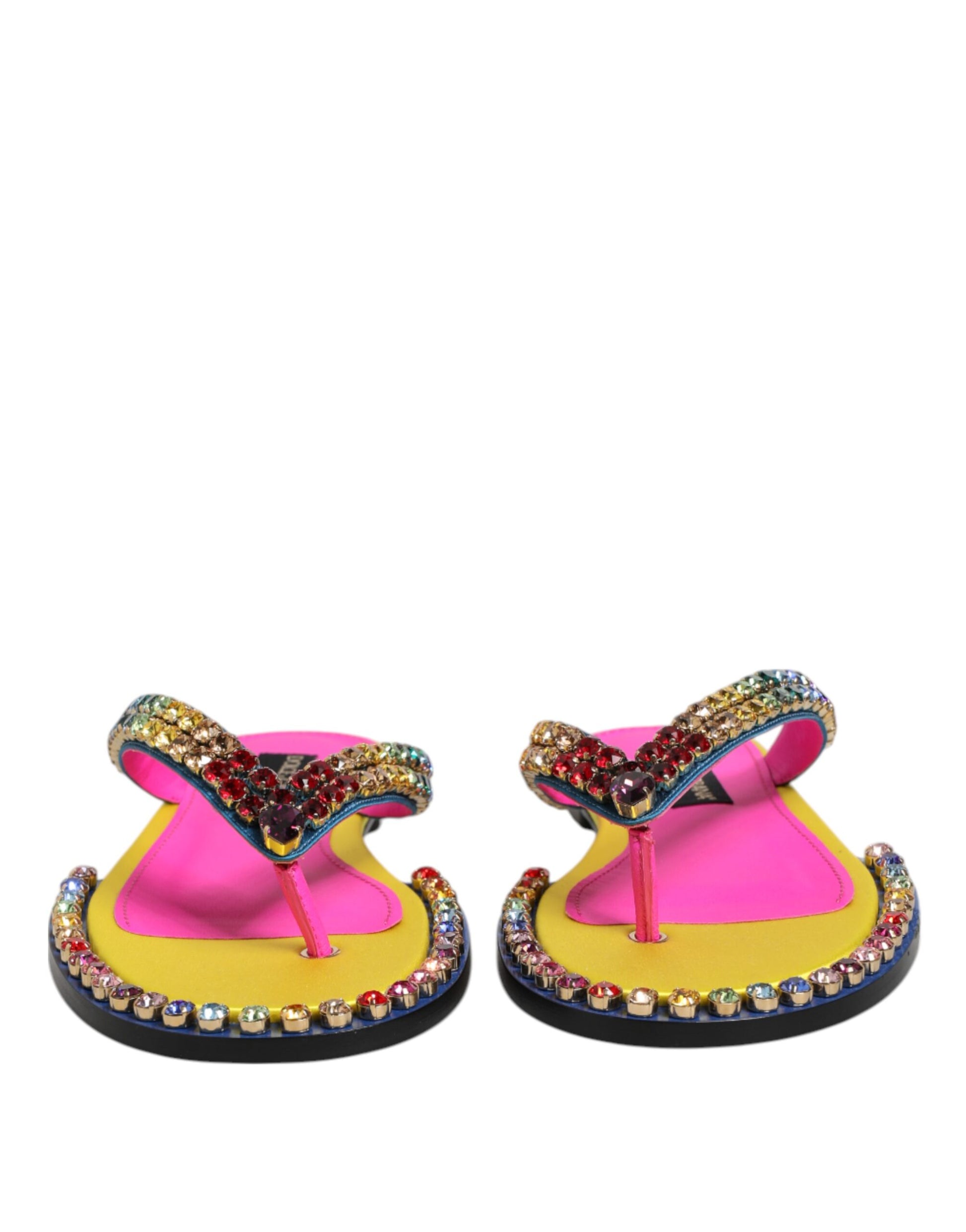 Dolce & Gabbana Multicolor Rhinestone Flip Flop Flat Sandals