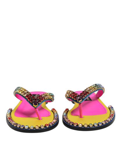 Dolce & Gabbana Multicolor Rhinestone Flip Flop Flat Sandals